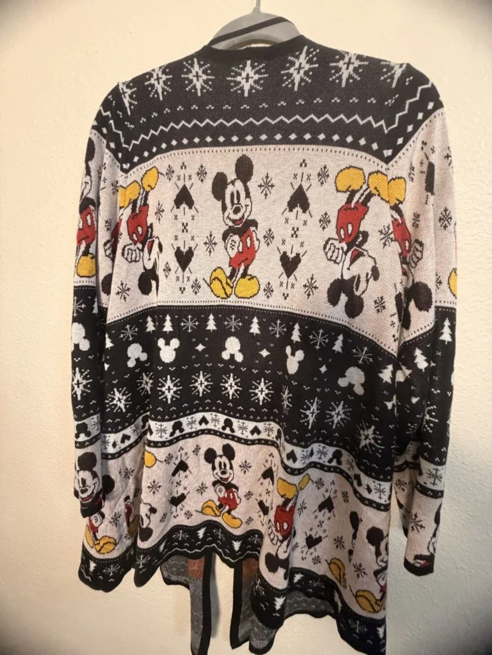 Disney Mickey Mouse Fair Isle Nordic Knit Open Duster Cardigan Christmas Sz 0 S